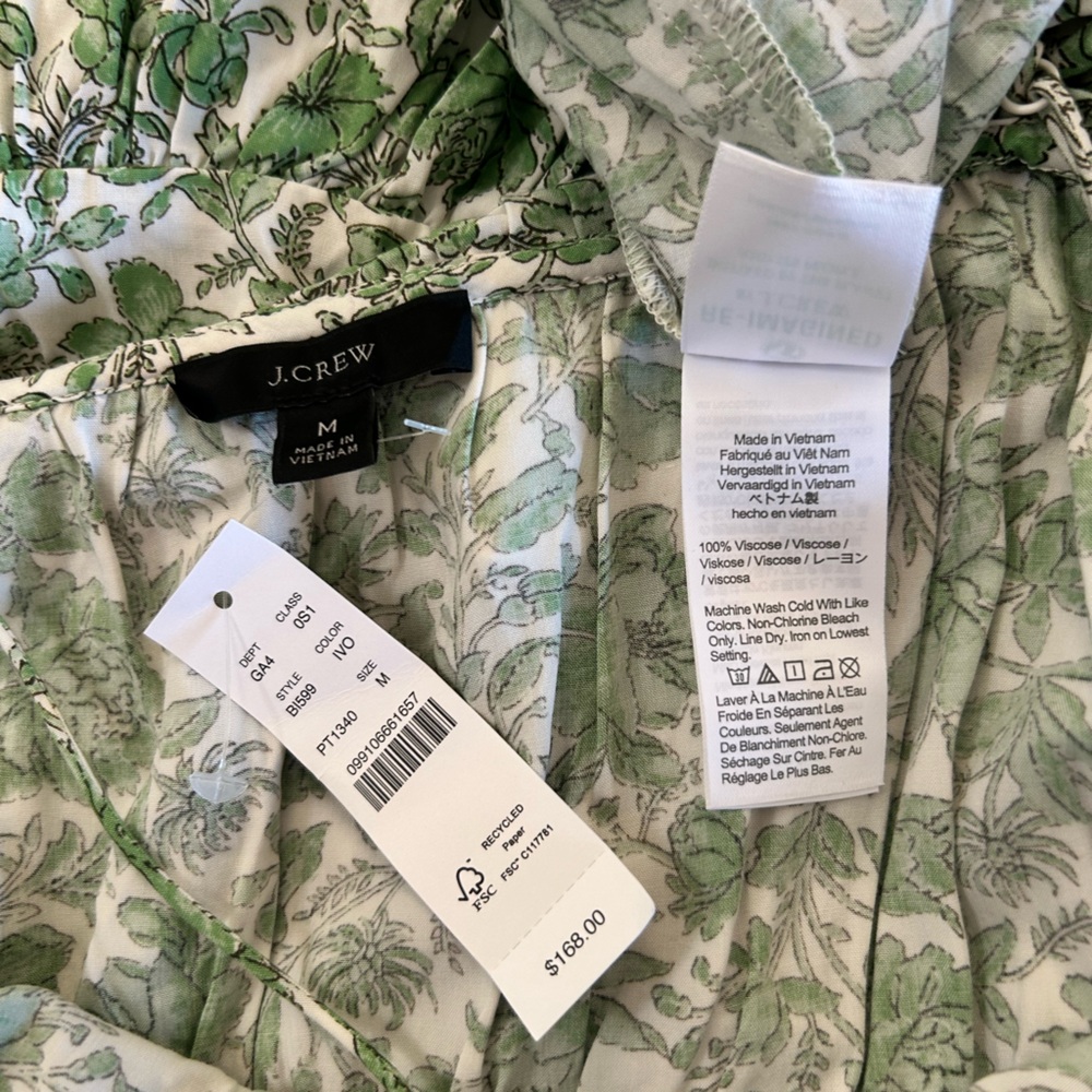 J. Crew NWT Tiered Maxi Dress in Tossed Floral Green Spaghetti Straps Pockets - Picture 7 of 10
